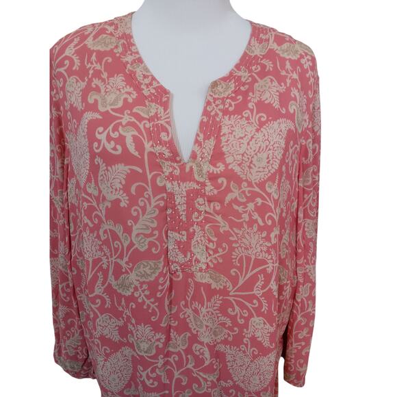 JM COLLECTION Tunic‎ Top Blouse Plus 18W Pink Brown V-Neck Dressy Career Event - Picture 3 of 7